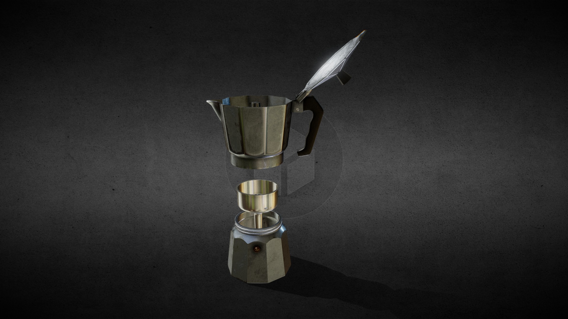 3D model Moka - This is a 3D model of the Moka. The 3D model is about a silver and black metal object.