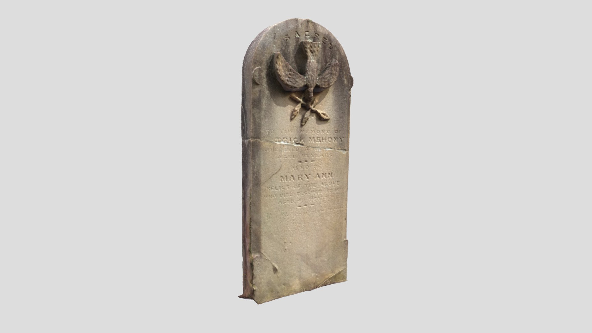 Carved headstone - St Patricks Parramatta. — Sketchfab embed 3D viewer