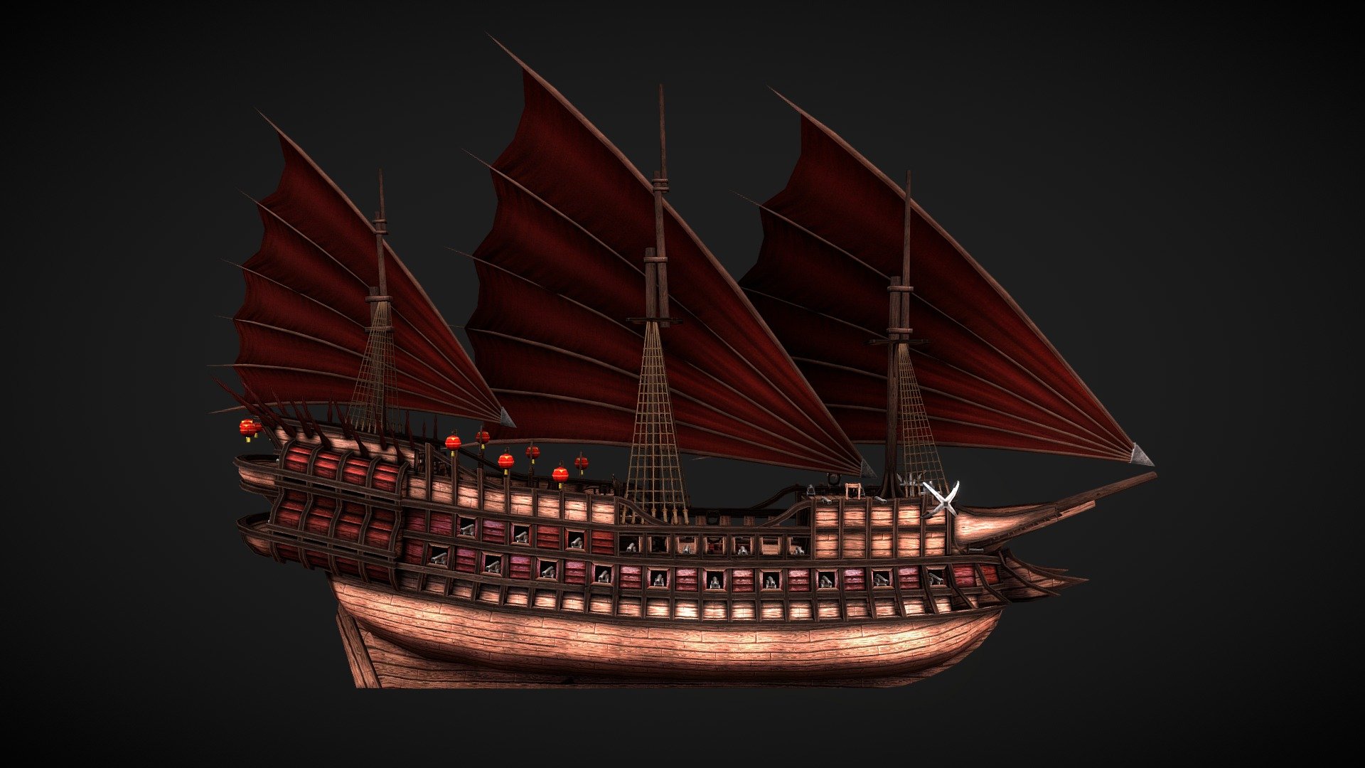 Asian Pirate Ship Download Free 3D model by Daniel