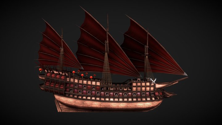 Asian Pirate Ship 3D Model