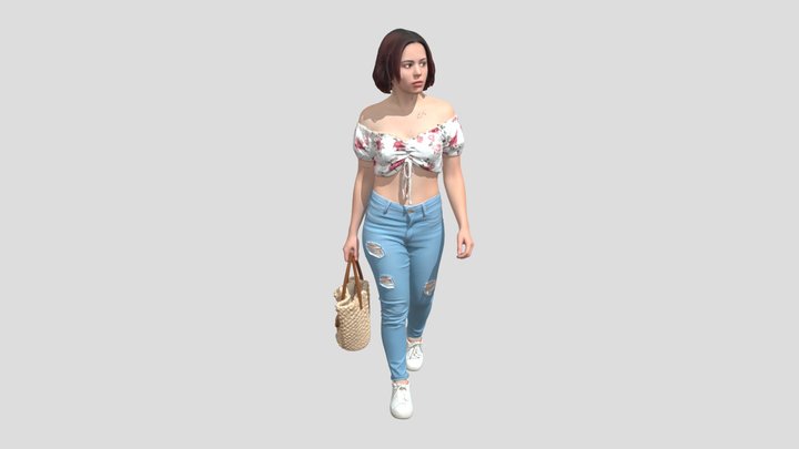Floral Off-Shoulder Crop Top Look – Modelo 3D gratuito STL