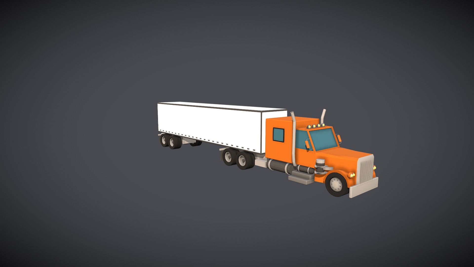 3D model Low-Poly Orange Truck - This is a 3D model of the Low-Poly Orange Truck. The 3D model is about a toy truck with a trailer.