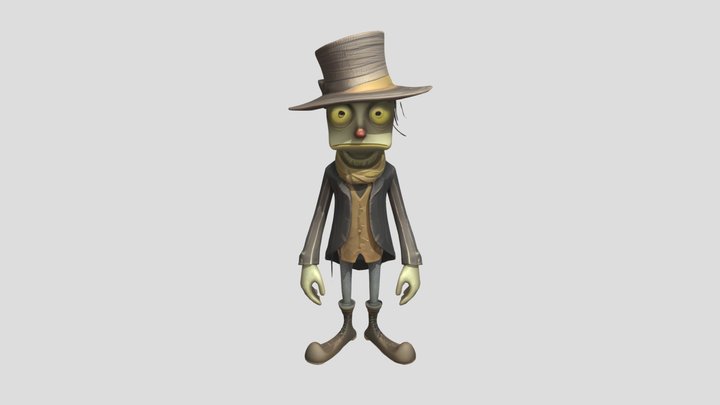 Stylized animated humanoid with top hat 3D Model
