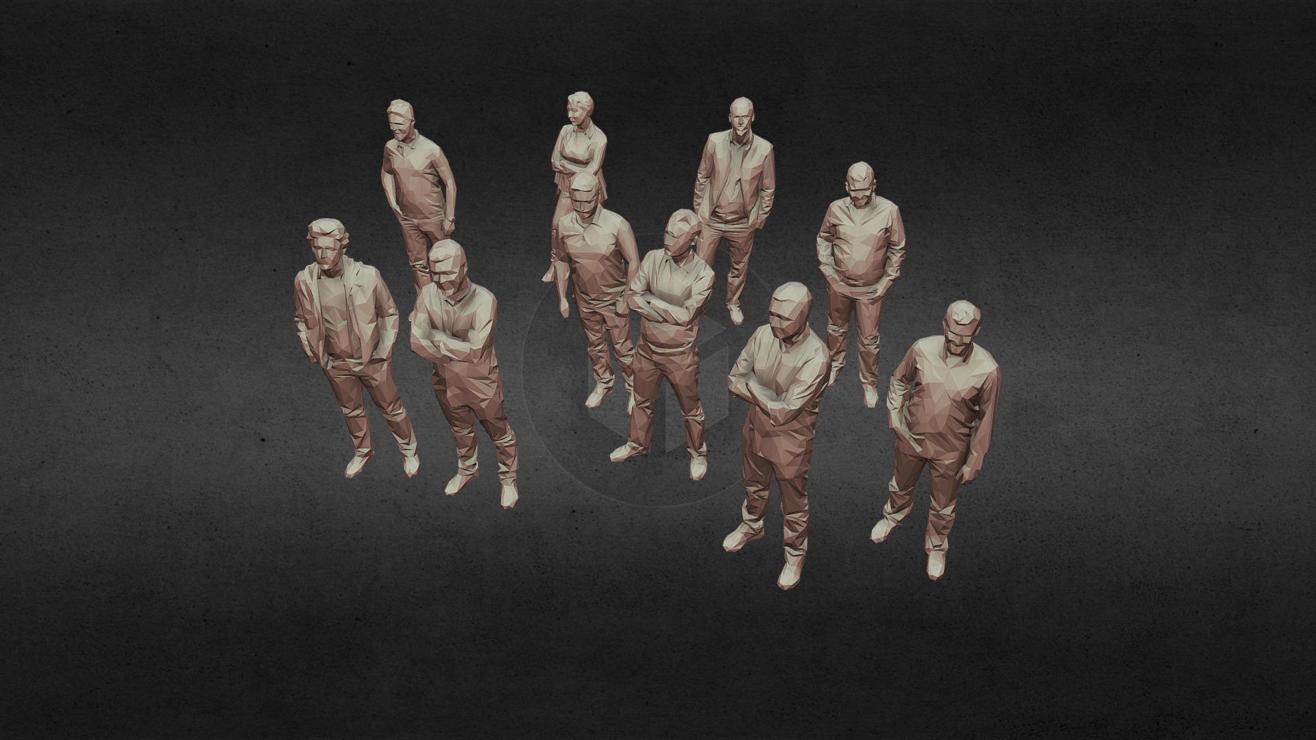 3D model 10 Low Poly People Pack Volume 1 - This is a 3D model of the 10 Low Poly People Pack Volume 1. The 3D model is about a group of men in white suits.