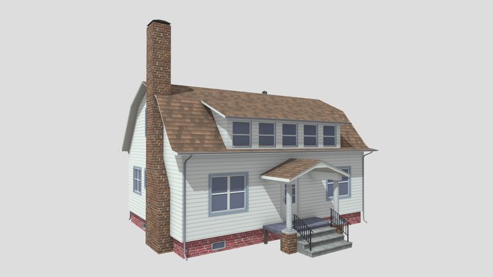 Lowpoly Ordinary American House. Type E 3D Model
