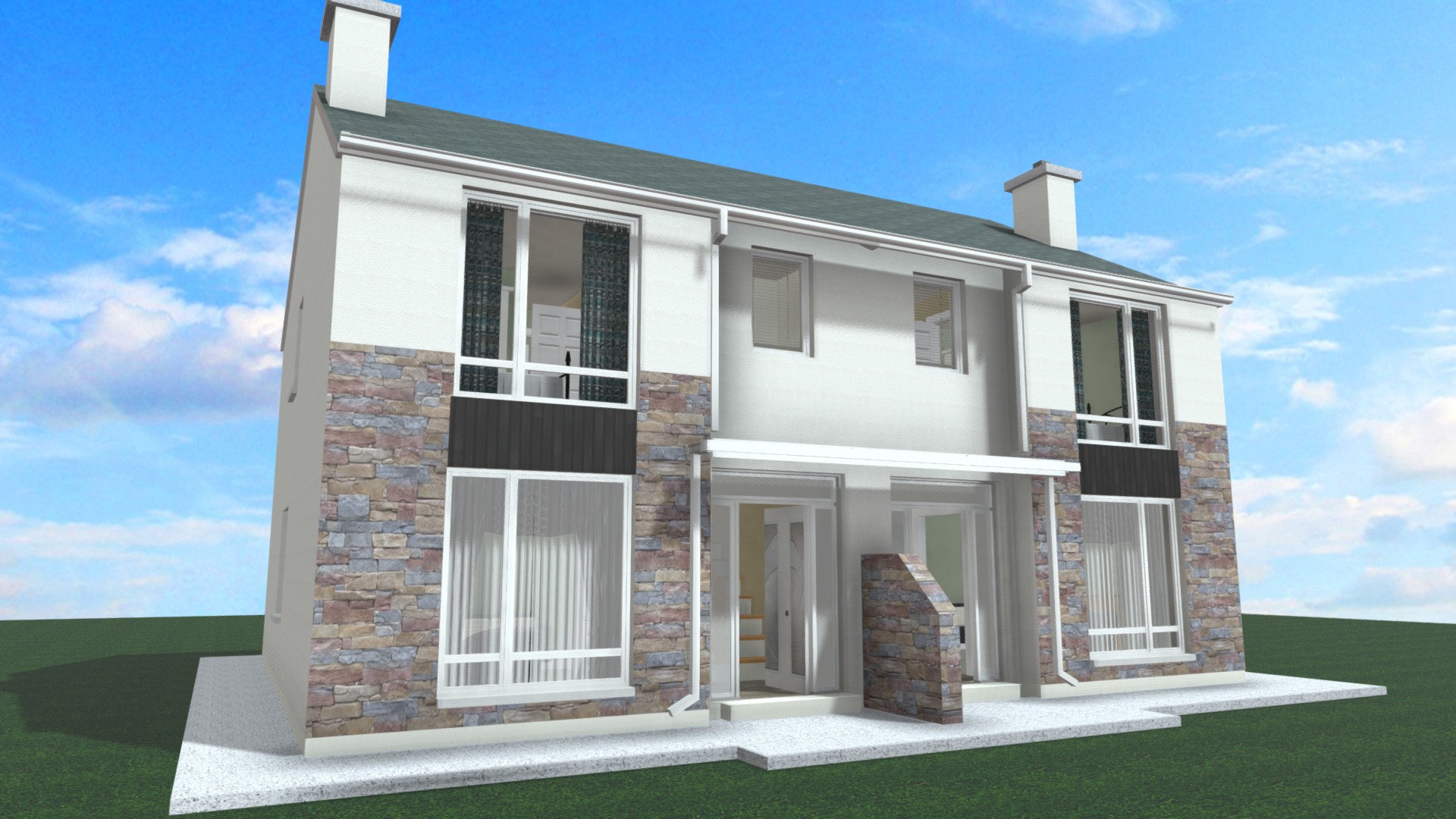 3D model Semi Detached Houses - This is a 3D model of the Semi Detached Houses. The 3D model is about a house with a brick front.