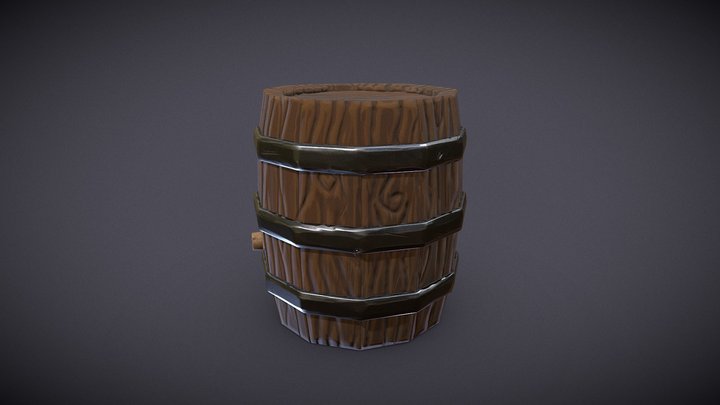 Stylized Wooden Barrel 3D Model