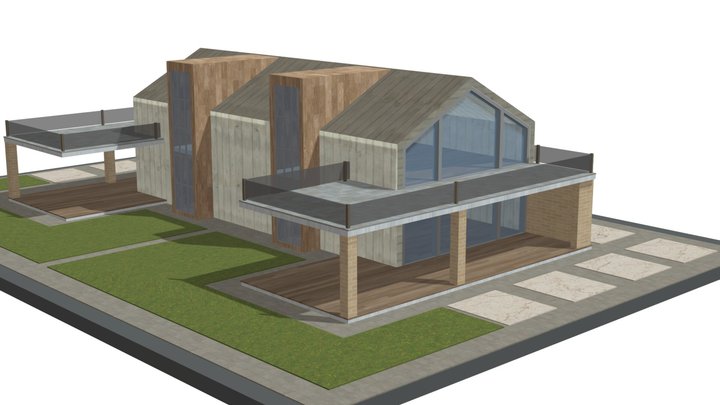 Modern wooden luxury villa house building home – Gratis 3D-model STL