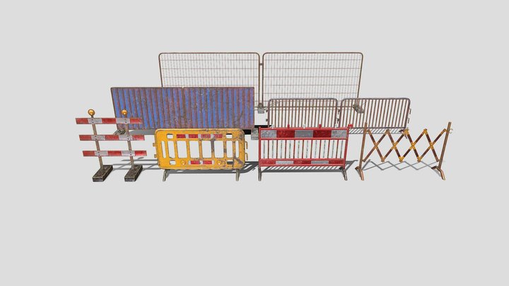 Construction site barrier pack V1 weathered 3D Model