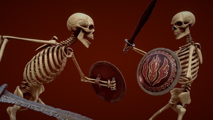 Skeleton warrior sword fight 3D Model