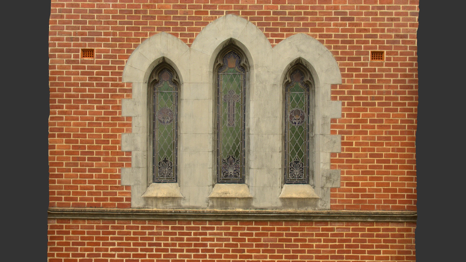 3D model Church windows - This is a 3D model of the Church windows. The 3D model is about a brick building with a couple of windows.