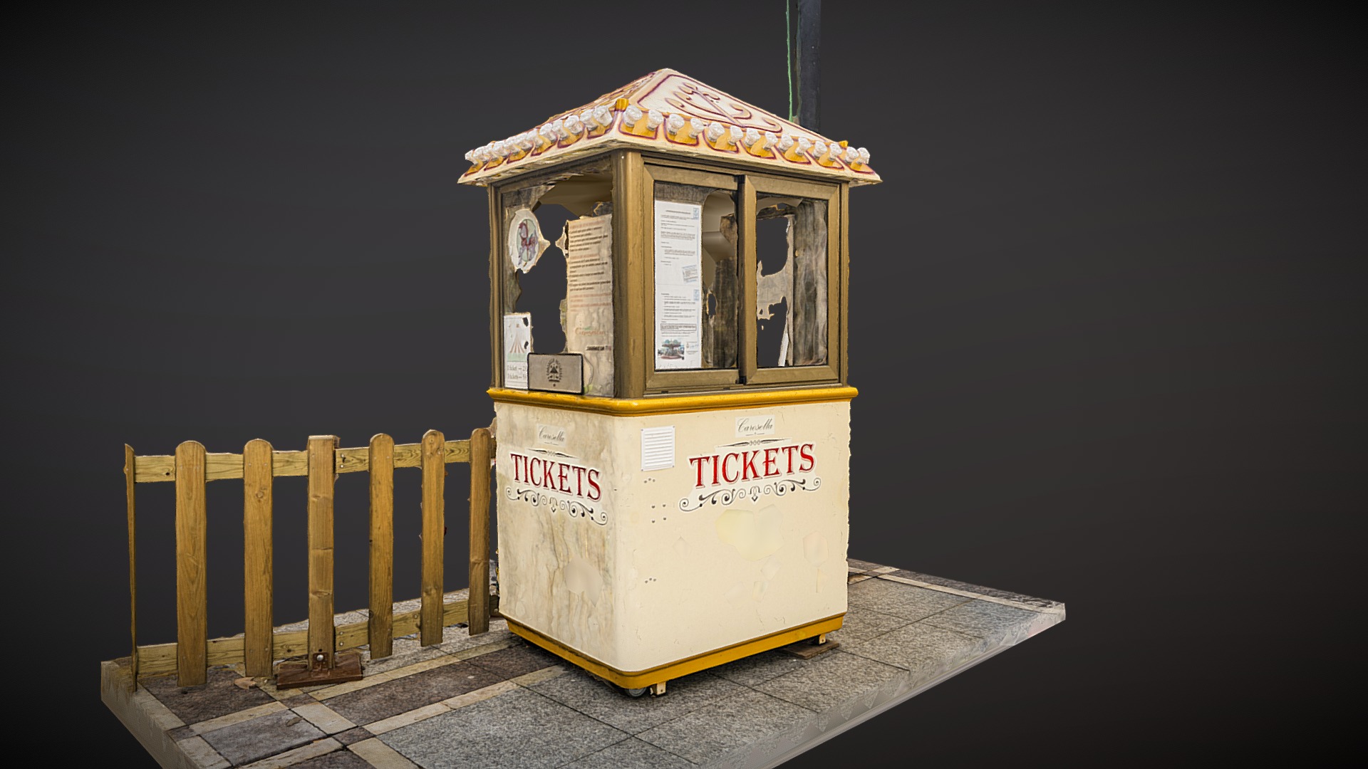 3D model Ticket booth photogrammetry scan - This is a 3D model of the Ticket booth photogrammetry scan. The 3D model is about a small yellow and white structure.