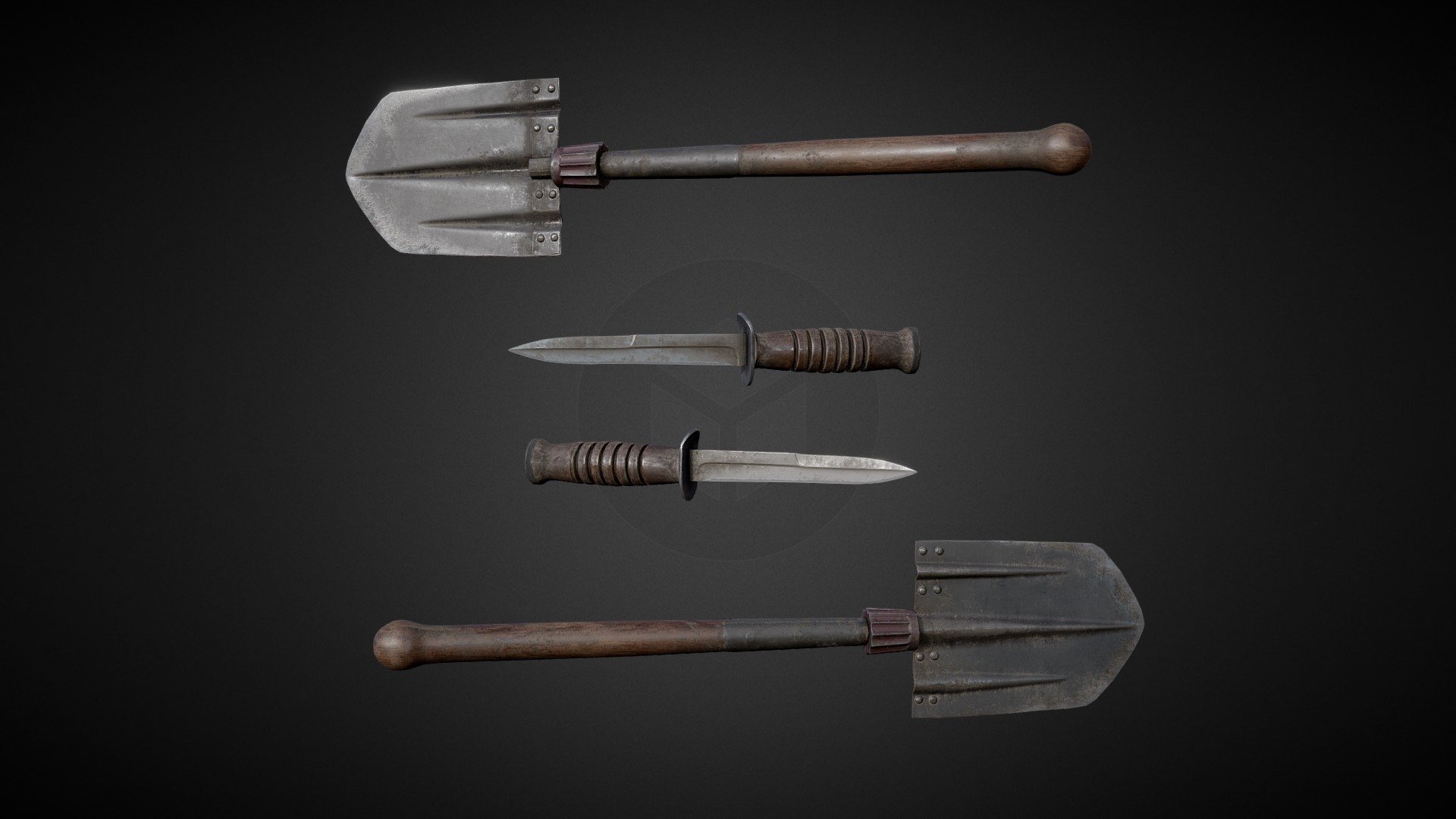 Combat knife and Feldspaten