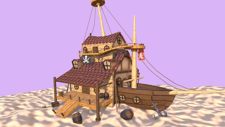 House Boat Low Poly 3D Model