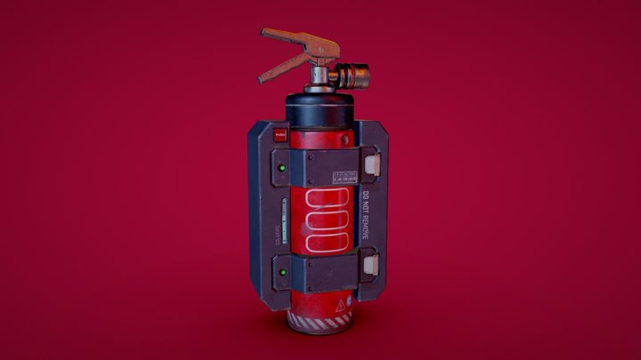 Sci-Fi Wall-Mounted Fire Extinguisher 3D Model