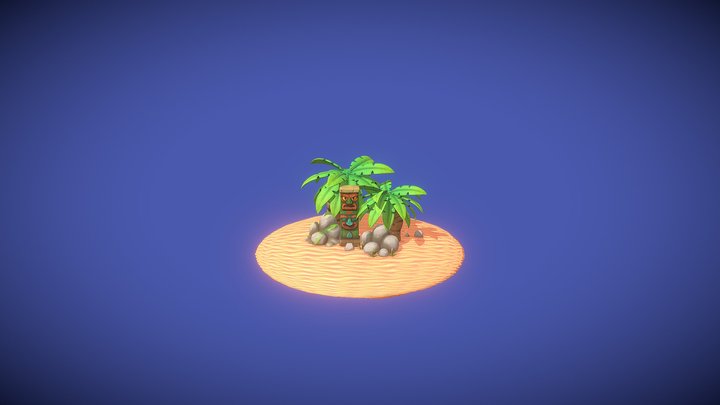 Palm Island with Tiki Totem 3D Model
