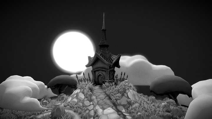 Lonely Crypt - Stylized Diorama 3D Model