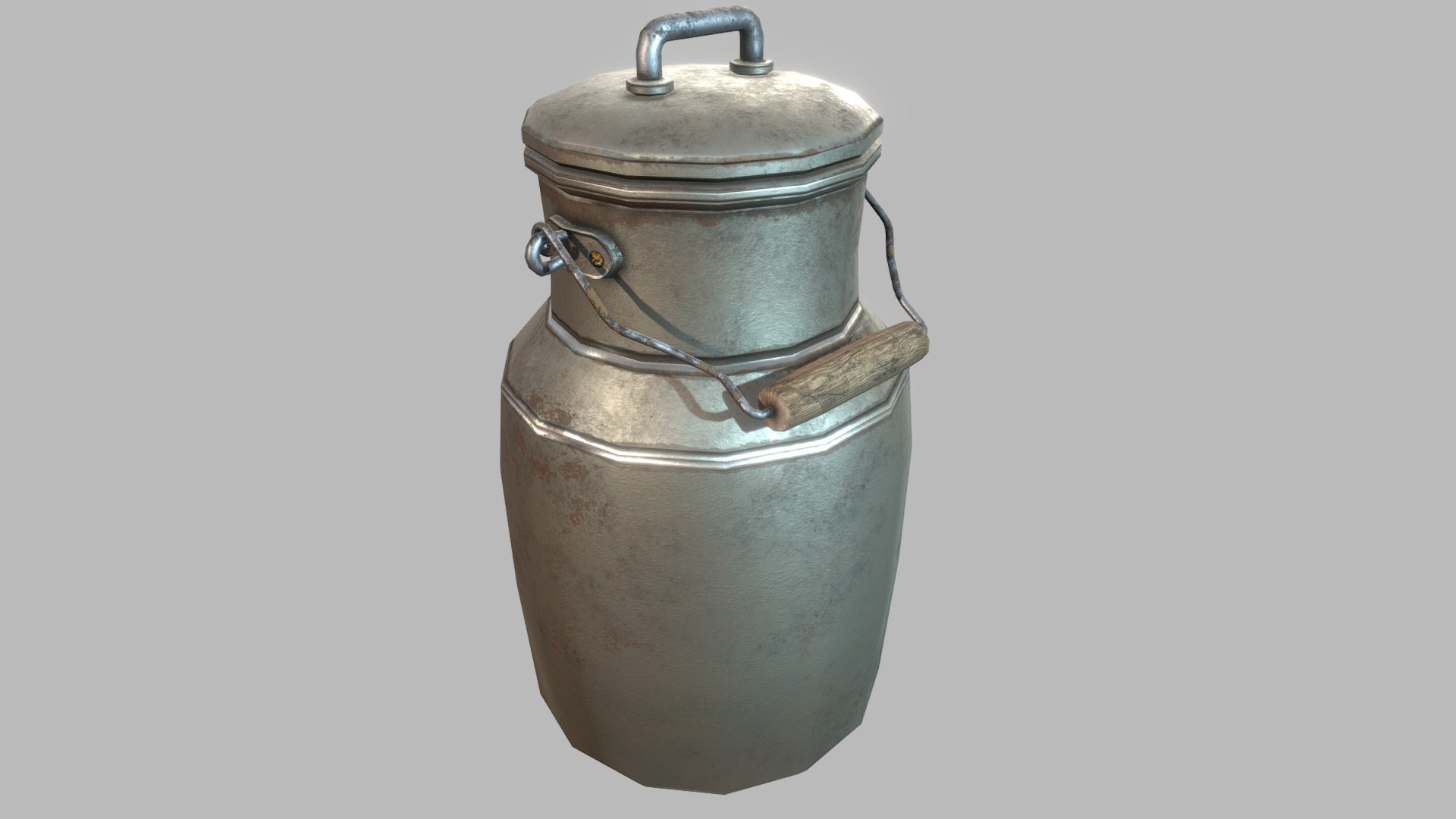 3D model Old Milk Jug PBR - This is a 3D model of the Old Milk Jug PBR. The 3D model is about a metal cylinder with a handle.