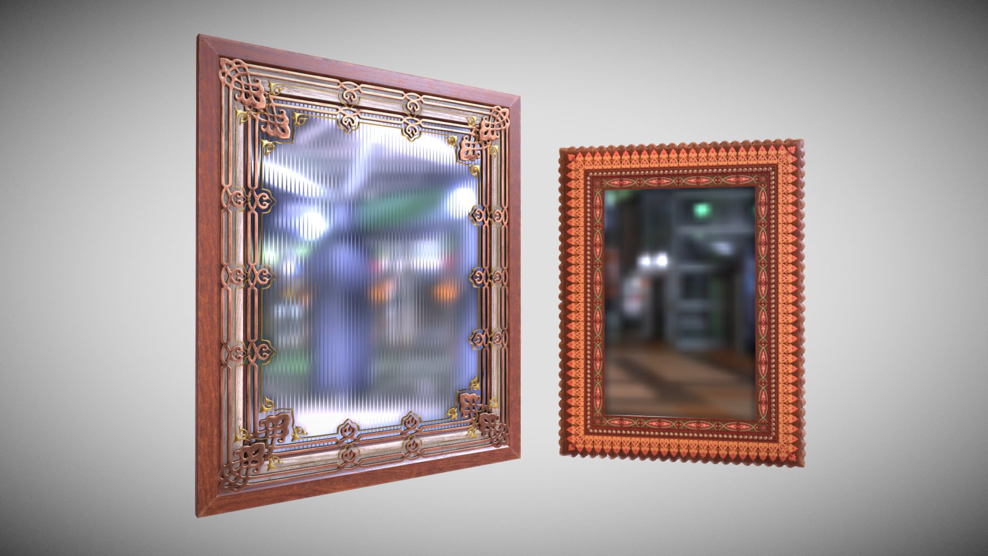 3D model Mirror Frames - This is a 3D model of the Mirror Frames. The 3D model is about a couple of framed pictures on a wall.