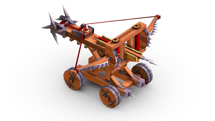 Handpaint Cartoon Medieval Ballista Siege Weapon 3D Model