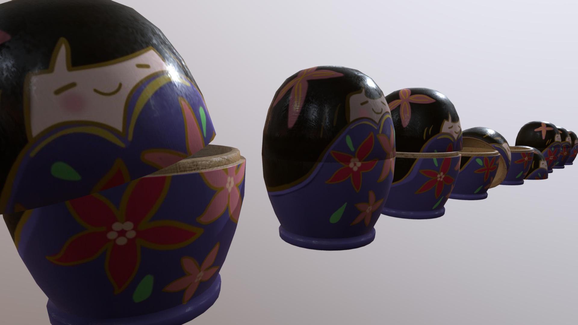 3D model Matryoshka – Kokeshi – Decor Object - This is a 3D model of the Matryoshka - Kokeshi - Decor Object. The 3D model is about a group of painted eggs.