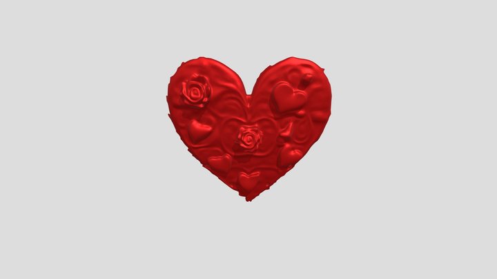 ornate heart with roses and filigree 3D Model