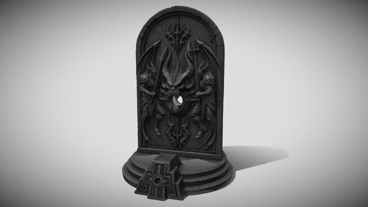 Demon King Altar – Dark Fantasy Stone Relief