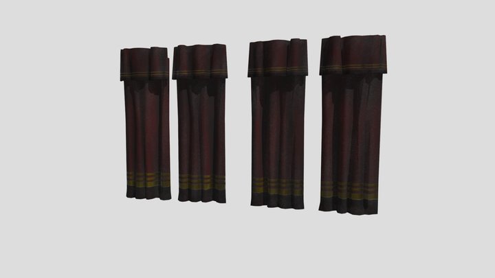 Long Velvet Curtains 3D Model