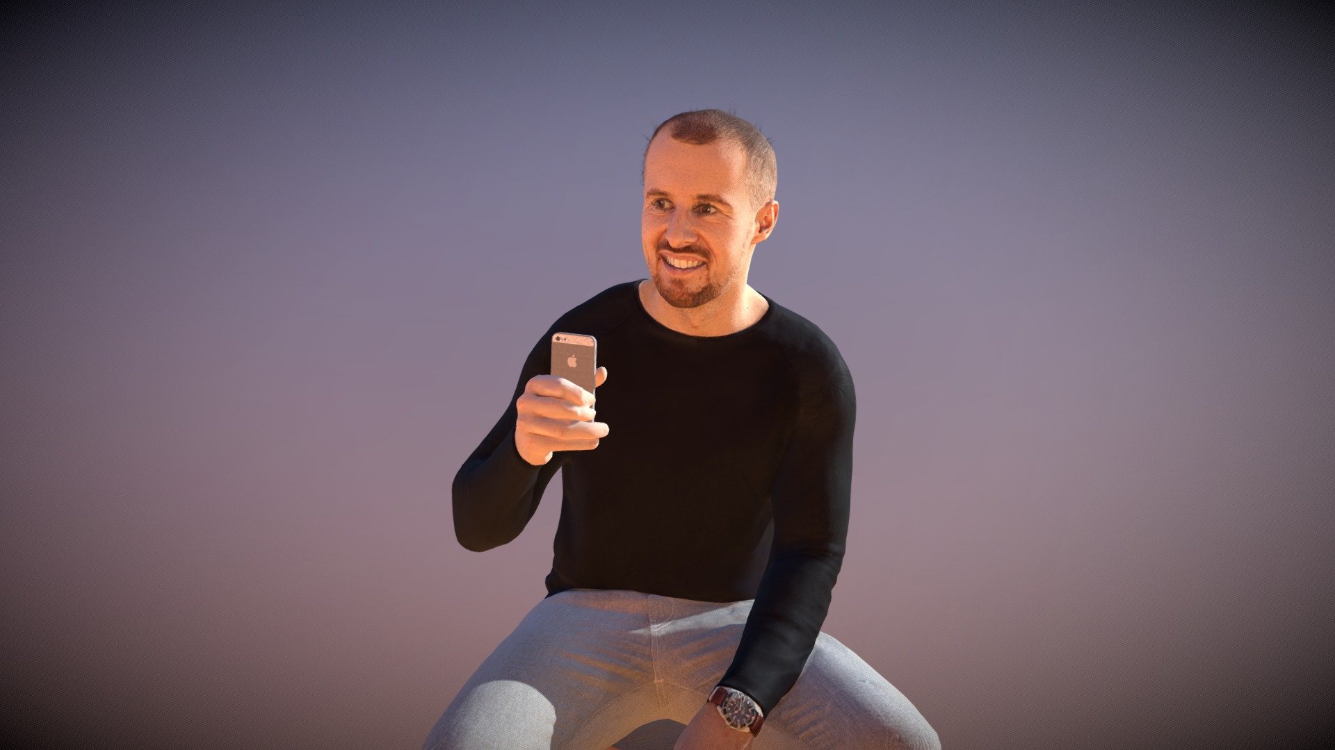 Casual Man Sitting Mark Phone Selfie