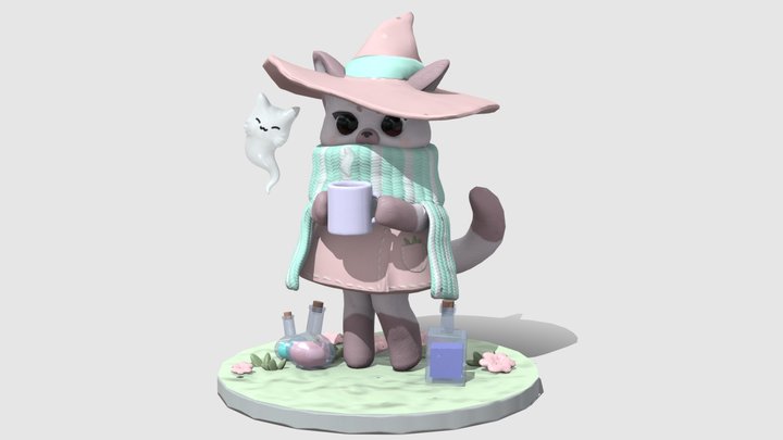 Winter Kitty Witch 3D Model 3D Model