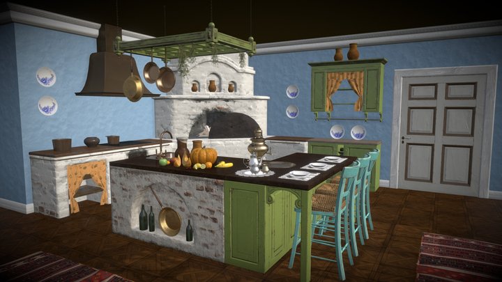 Russian Estate Kitchen 3D Model