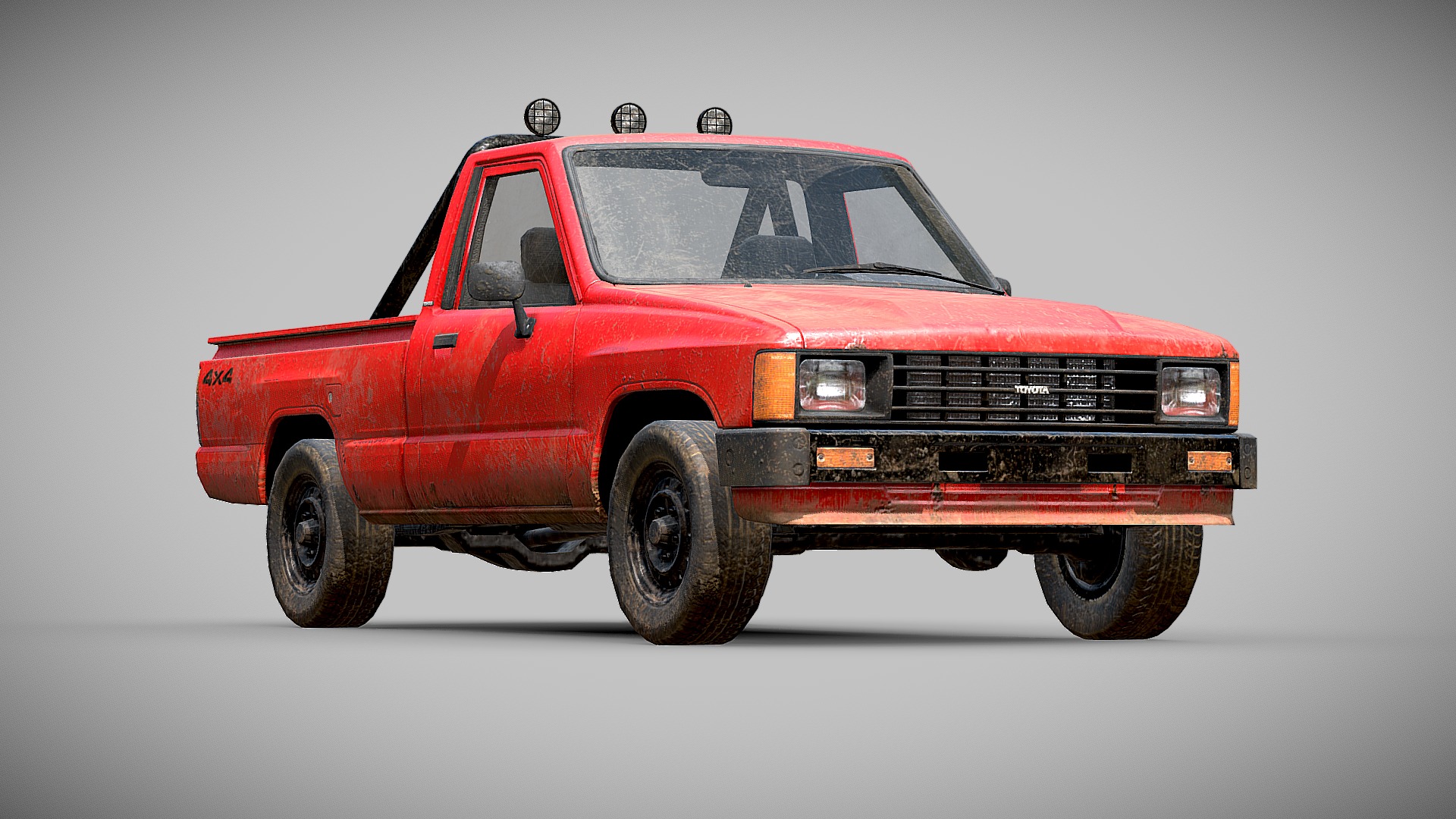 3D model Toyota Pickup Hillux 1983 - This is a 3D model of the Toyota Pickup Hillux 1983. The 3D model is about a red car with a white background.