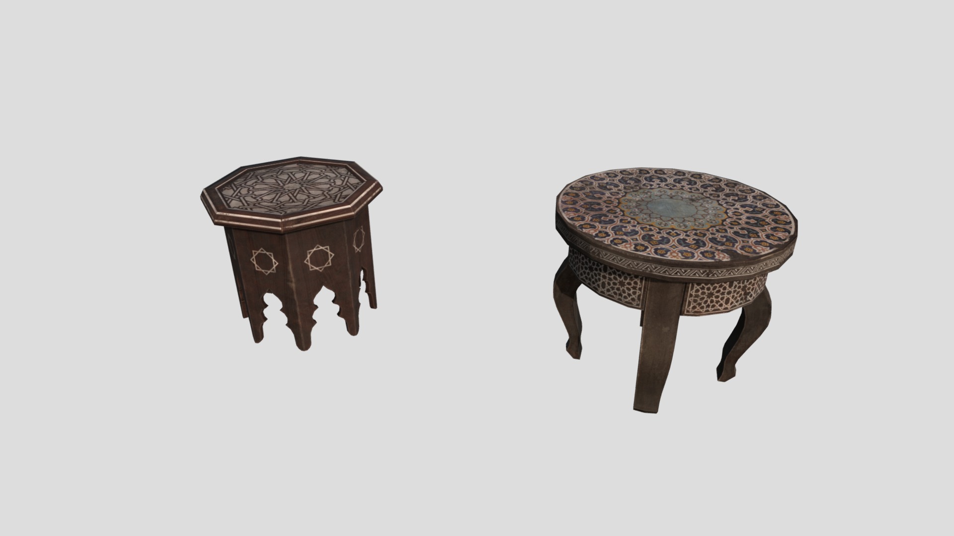 3D model Arabic Nightstands - This is a 3D model of the Arabic Nightstands. The 3D model is about a pair of wooden tables.