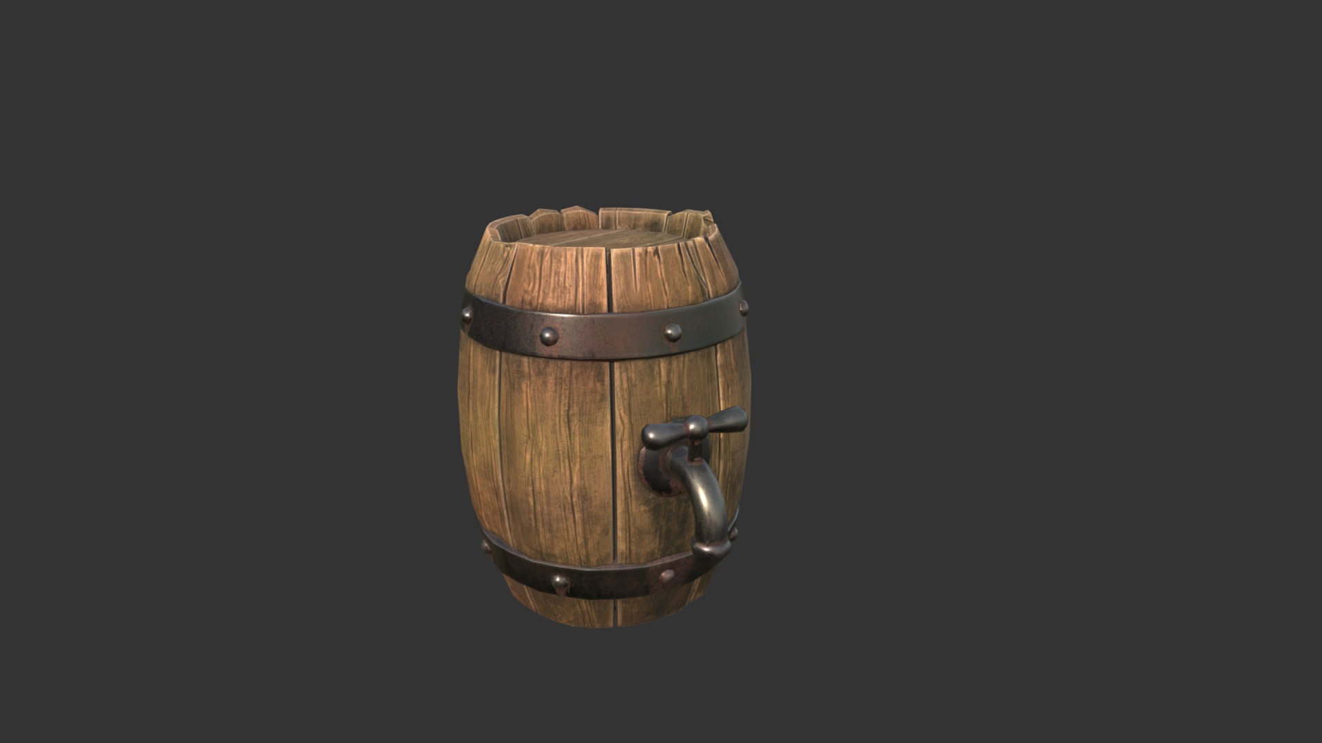 3D model Old Barrel - This is a 3D model of the Old Barrel. The 3D model is about a wooden barrel with a handle.