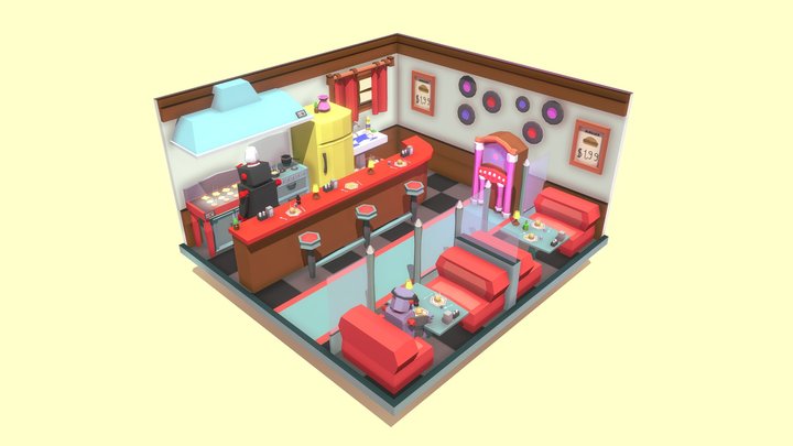 Low poly Restaurant 3D Model