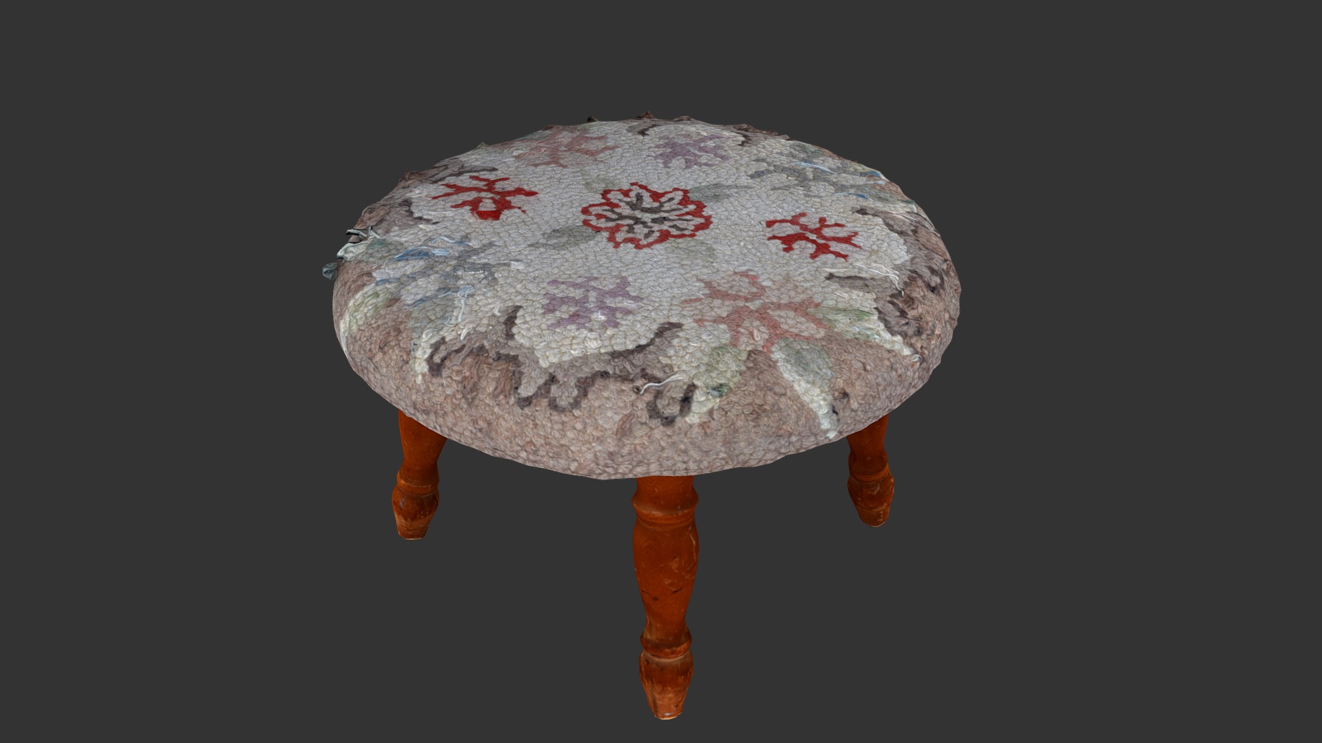 3D model Photogrammetry Scan of Footstool - This is a 3D model of the Photogrammetry Scan of Footstool. The 3D model is about a mushroom with a red and white design on it.