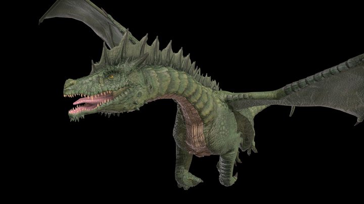 Green Dragon in Flight 3D Model