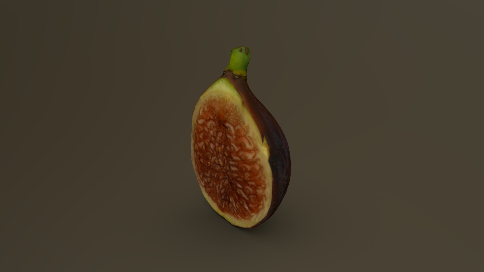 3D model Black Fig Cut in Half 06 - This is a 3D model of the Black Fig Cut in Half 06. The 3D model is about a pear with a green stem.