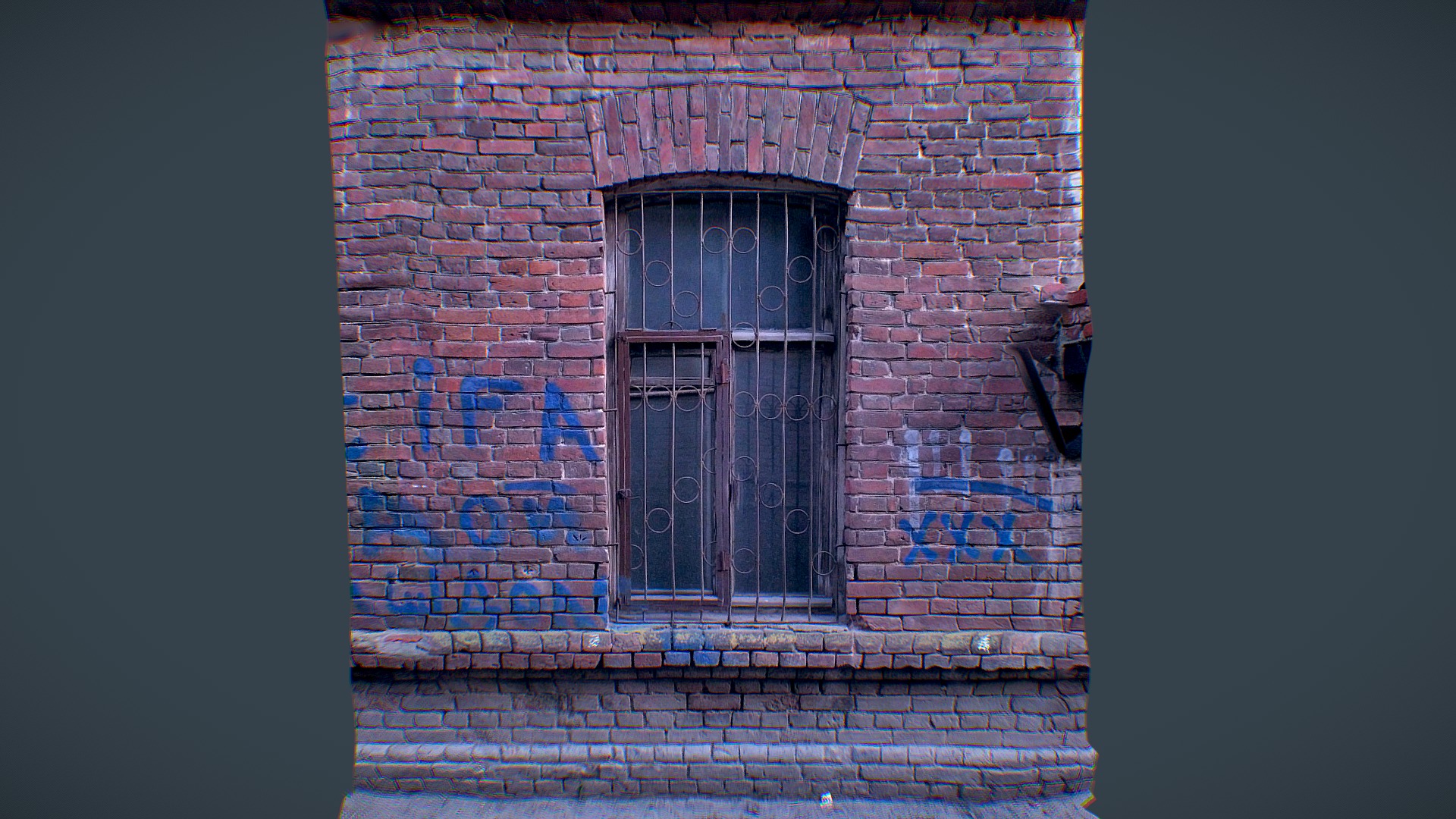 3D model Window of an old pre-revolutionary house, Russia - This is a 3D model of the Window of an old pre-revolutionary house, Russia. The 3D model is about a brick building with graffiti on it.