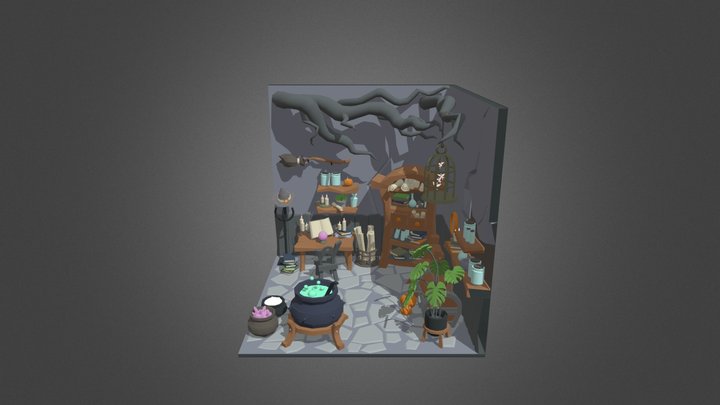 Stylized 3D Witch's Potion Room Diorama 3D Model