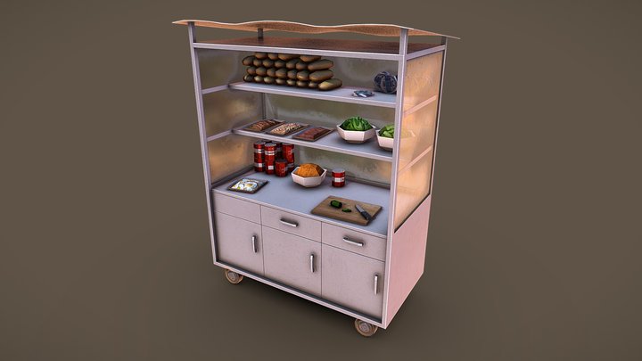 Low poly bánh mì cart 3D Model
