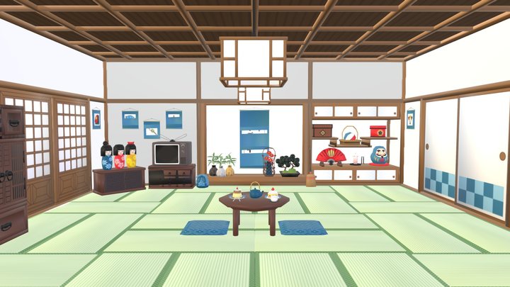 ローポリ背景ステージ「昭和レトロ和室」※オリジナルデザイン 3D Model