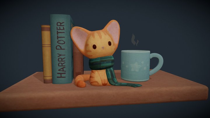 Cat and books 3D Model