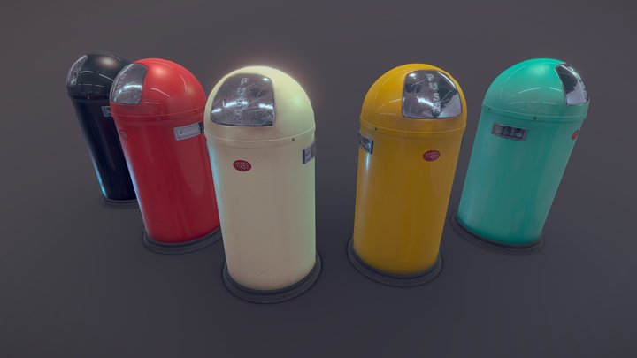 Vintage rounded retro trash can 3D Model