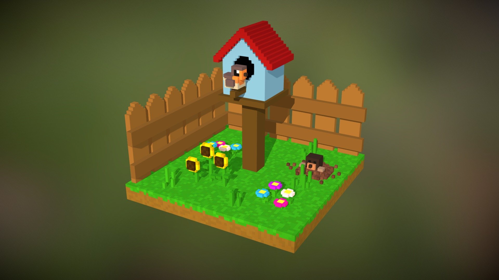 Birdhouse in a garden - 3D model by B_Y3LL0W [e46f54f] - Sketchfab