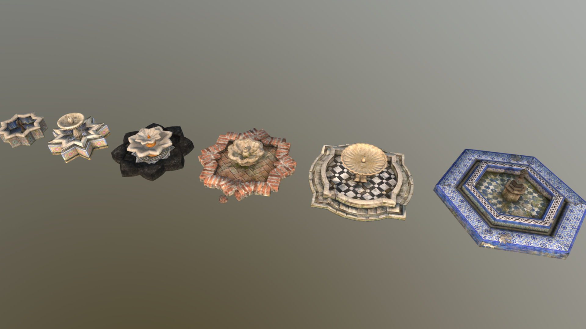 3D model Low Poly Fountain Pack - This is a 3D model of the Low Poly Fountain Pack. The 3D model is about a group of jewelry.