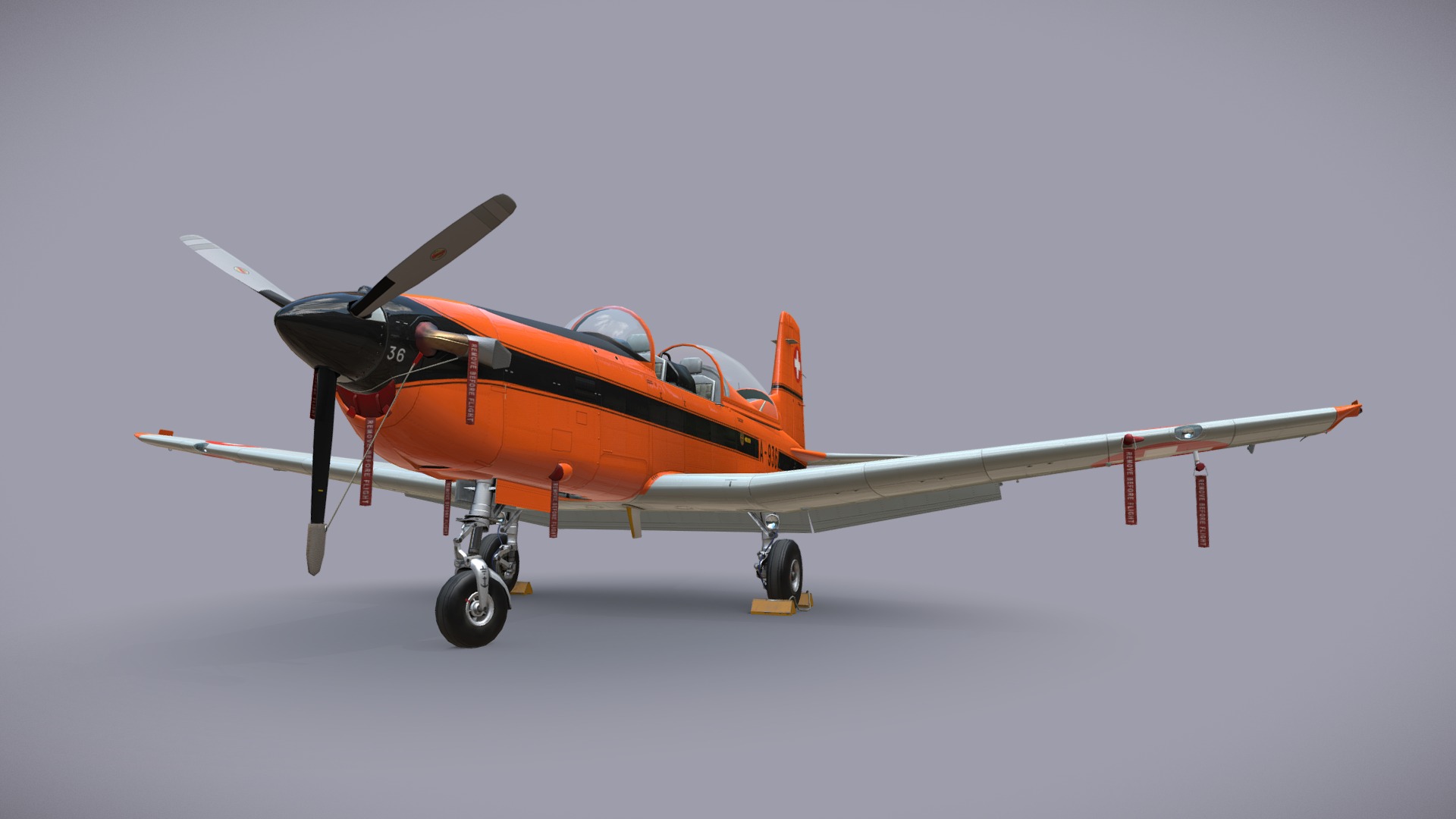 3D model Pilatus PC-7 Mk-I SAFOrange - This is a 3D model of the Pilatus PC-7 Mk-I SAFOrange. The 3D model is about an orange and white airplane.