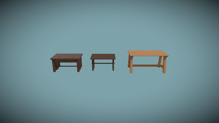 Set of 3 medieval tables 3D Model