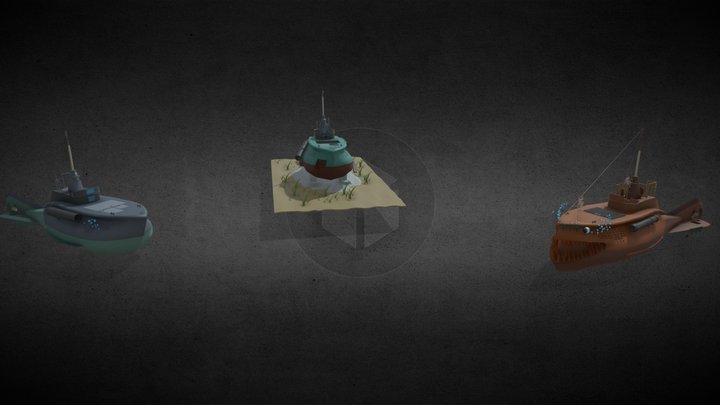 Submarines 1/2/3 in colors. HW4. XYZ School. DP4 3D Model