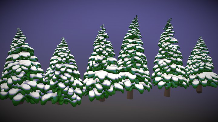 Stylized Trees With Snow - Geometry Nodes 3D Model